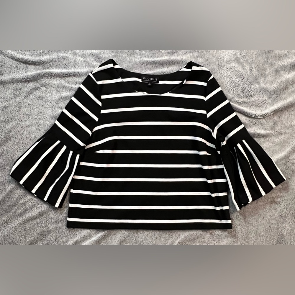 Eloquii Black/white Stripe Cropped Top with Bell Sleeves